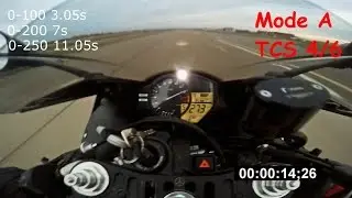 Yamaha R1 2012 acceleration, TCS | MODE tests 0-100, 0-200, 0-250