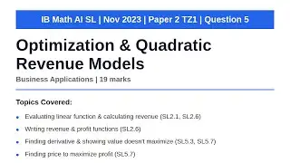 Оптимизация и квадратичные модели выручки | IB Math AI SL | Ноябрь 2023 г. Экзаменационная работа...