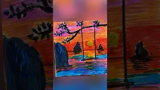 Where the horizon meets serenity in this #sketchpen #art #highlights #sunset #follow #artist #paint