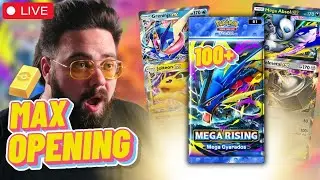 MAX OPENING MEGA RISING MEGA GYARADOS PACKS LIVE (Reviewing NEW CARDS Before!)