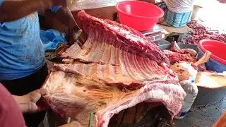 The first morning meat market, Fastest beef cutting knife skills, Amazing best butcher, Good selling