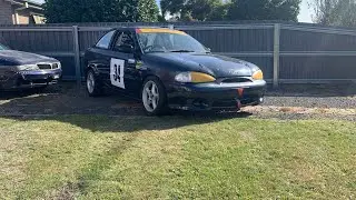 Symmons plains track day in a Hyundai excel with a red flag