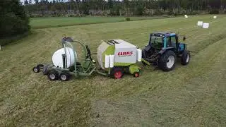 Vallskörd,24 Strängläggning Pressning och Plastning. Kuhn GA7501 Claas Rollant 240 ELHO 1820 inliner