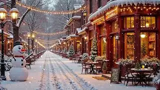 Holiday Jazz Ambience 🎅 Cozy Christmas Coffee Shop & Snowy Town Streets ❄️ Relaxing Night Vibes