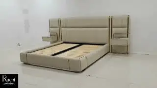 Modern Leather Platform Bed With Headboard | RuchiCollection Product ID:- BV0012