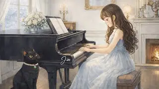 🎹Soothing Piano Music ☁️ Studying and relaxing with a girl and her cat 🌿