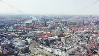 Dolly zoom. Copenhagen, Denmark. New Royal Square, Christiansborg Royal Palace, Aerial View
