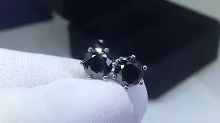 Silver 925 2 Ct Round Black Moissanite Stud Earrings - Bold Gemstone Jewelry for Statement Style!