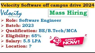 🔥Velocity Software is hiring 2023 batch | Required Skills? | Eligibility? | Selection Process?