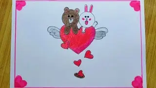 🌷❤Happy Valentine's❤🌷 Day Card Drawing | Cute Teddy Bear Drawing | Heart Drawing | Love 🌷❤❤🌷