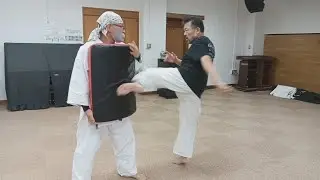 腰痛で怖怖とミットを蹴ったら、力が入りにくいわし…。