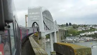 GWR High Speed Train crawls over the Tamar on to Brunel's Royal Albert Bridge at Saltash 28 April 18