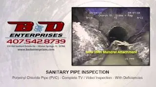 SANITARY PIPE INSPECTION - PVC - Complete TV / Video Inspection - With Defs