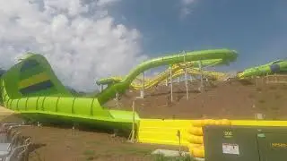 Brendan and Angie coming down on Avalaunch water coaster at Soaky Mountain (July 18th, 2020)