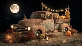 🌕Fall Evening ASMR | Bright Moon & Vintage Truck | Relaxing Music for Sleep, Study, and Calm 🌕