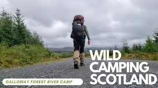 Hiking and Wild Camping Scotland. Galloway forest River camp.
