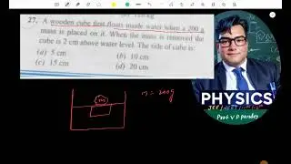 A wooden cube first floats inside water when a 200 g mass is placed on it. When the mass is removed