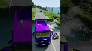 Dump truck vs massive water pit #11 | #beamngdrivemods #doublespeedbumps  #carsvswaterpit
