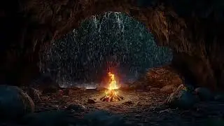 Cozy Rain and Warm Fireplace in Forest Cave | Sound for Deep Sleep and Relaxation