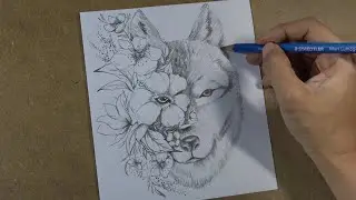How to draw flower wolf tattoo step by step | Hihi Pencil