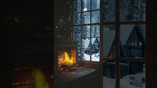 Snowfall Cabin Fireplace Ambient (9:16)