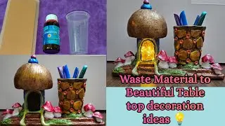 How to reuse the waste bottle and glass||Waste material craft||Table top pen stand|| Best from Waste