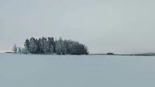 Winter morning on the frozen lake. Silence, a bird and ice cracking. -25°C