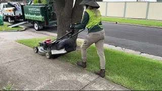 Lawn Mowing A Nature Strip With Perfect Edging