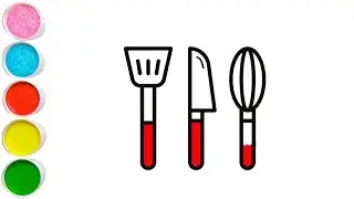 Drawing and coloring kitchen utensils  How to Draw for Beginners Step by Step  Tutorial for kids