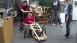 Electric powered wooden car built by students