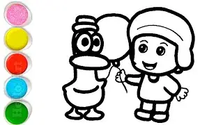 Cute Pocoyo and Pato With Balloon Drawing, Painting and Coloring For Kids and Toddlers_ Easy Drawing