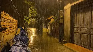 Gentle Rain on a Deserted Alley in Town at Night - Sweet Rain Sounds for Sleeping and Relaxing