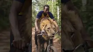 How the man escaped from giant with the lion#wildlife #animals