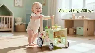 ROBUD Wooden Baby Push Walker Green Farm WRP34