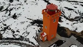 the Majestic Sv&ouml;rtuloft lighthouse in Iceland shot with the new Mavic Air