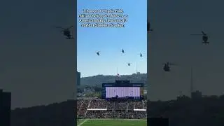 in honor of Charlie Kirk, military helicopter flyover as American flags flew at half-staff