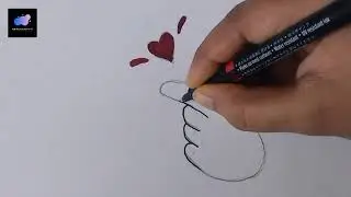 How To Draw A Tumblr Korean Finger Heart Symbol | Girl Hand Holding Love Icon | Easy Drawings