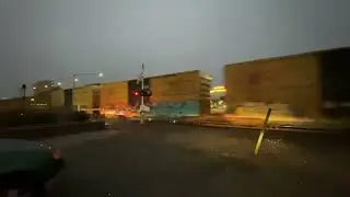 Union Pacific Trains in Modesto Ca. On rainy day