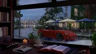 Cozy Seaside Study Room Rain Ambience 🌧️ Coastal Caf&eacute; View with Thunder for Focus & Relaxation