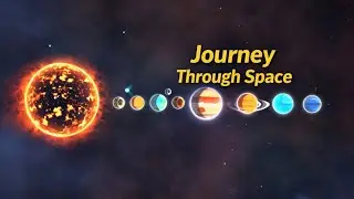 Animated solar system with sun and planets in orbit against a dark starry sky with lens flares