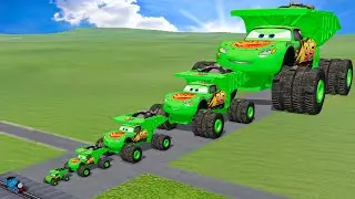 Big & Small Green Dump Truck Lightning Mcqueen vs Train Thomas | BeamNG.Drive