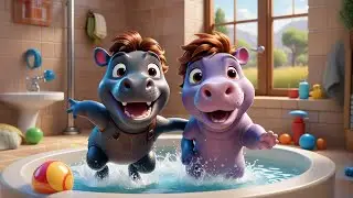 Two Tiny Hippos Splash in the Tub | Bath Time Song for Kids | Nursery Rhymes and Learning Songs