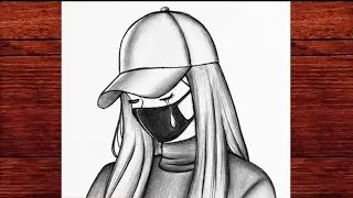 Easy Sad Girl Drawing with Mask and Cap | Step by Step Pencil Sketch Tutorial
