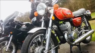 PATHFINDER CAFE Motorcycles SUZUKI GT500 - Triumph Bonneville 750 & BMW R100CS at BLACKBUSHE Airport