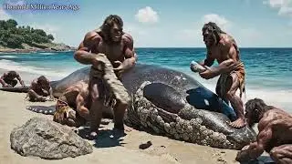 Life Million Years Ago | PreHistoric Humans Rescue a Beached Sperm Whale Covered in Barnacles