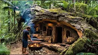 Full Process: Transforming a Massive Tree Root into a Cozy Survival Shelter