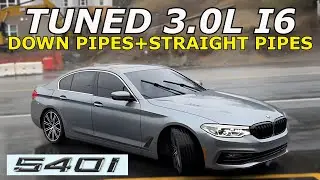 2017 Tuned BMW 540i 3.0L I6 Exhaust Sound w/ Down Pipes and Straight Pipe!