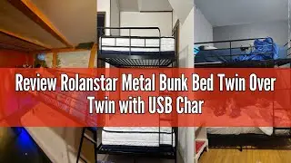 Review Rolanstar Metal Bunk Bed Twin Over Twin with USB Charging Station, LED Bunk Bed with 2 Storag