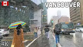 🇨🇦 【4K】❄️❄️❄️⛈️ SNOW and RAIN in Downtown Vancouver, BC Canada. Go Pro Hero 13.