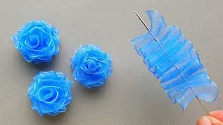 Ribbon Flowers / How to make ribbon flowers / Easy making with needle / Amazing Ribbon Tricks